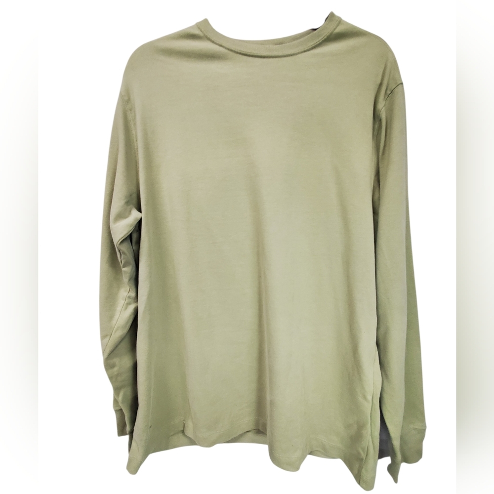 St.Johns Bay Heritage Sueded Jersey Green Mens Tshirt Size Medium Lpng Sleeve